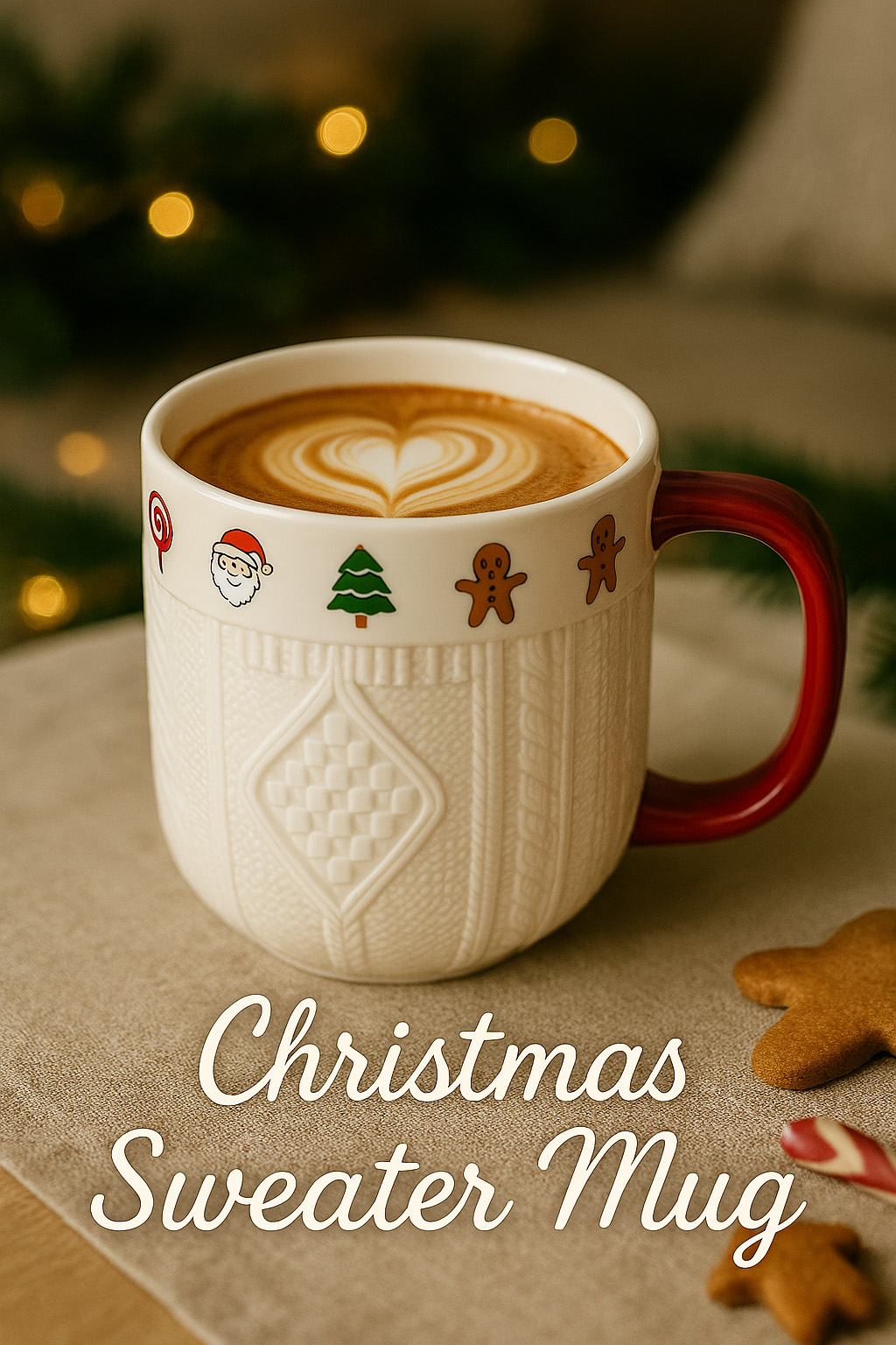 Coffee Tea Icon - Taza de cerámica con suéter navideño