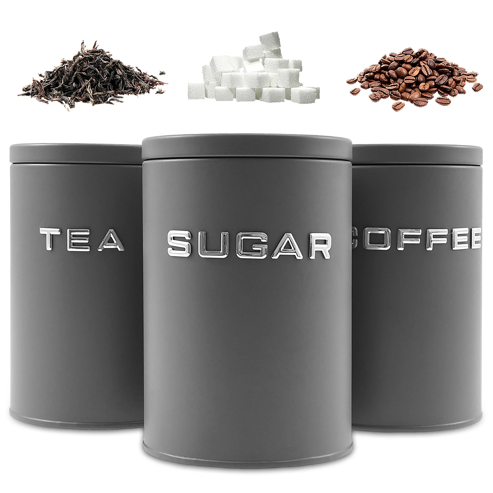 Coffee Tea Sugar Canisters - Tarro redondo de Metal para cocina,