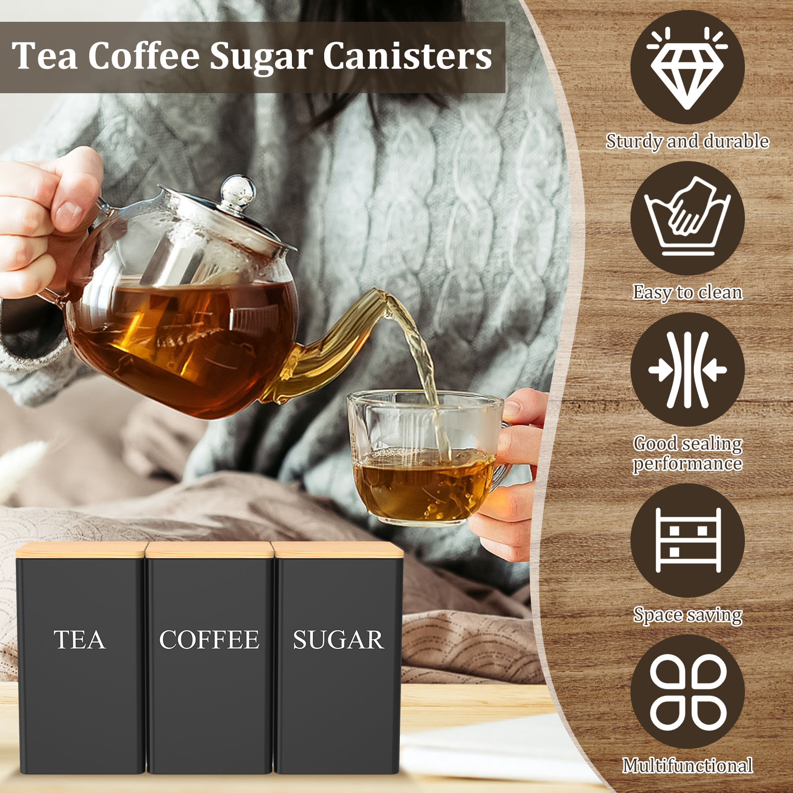 Tarro de almacenamiento de gra - Coffee Tea Sugar Canisters reseña y precio